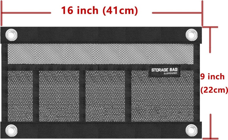 SUNOOM Mesh Storage Bag Kayak Storage Compartments Set Attaches to Kayak Seat,Boat Suspended Storage Organizer with 4 pcs Elastic Ring (16 INCH-4Pockets) - Image 2